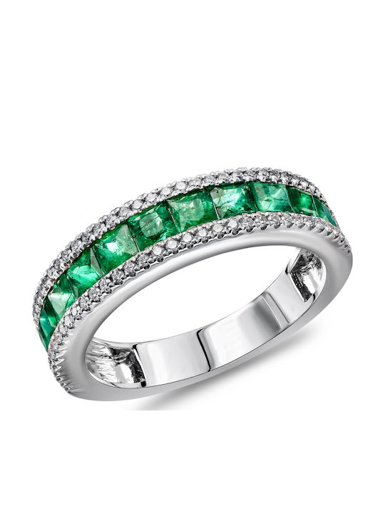 Kiriakos Gofas Дамски Пръстен Половинчат с Диамант от Бяло злато 18K