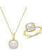 Kiriakos Gofas Set with Necklace & Ring from Gold 14K with Stones and Pearls