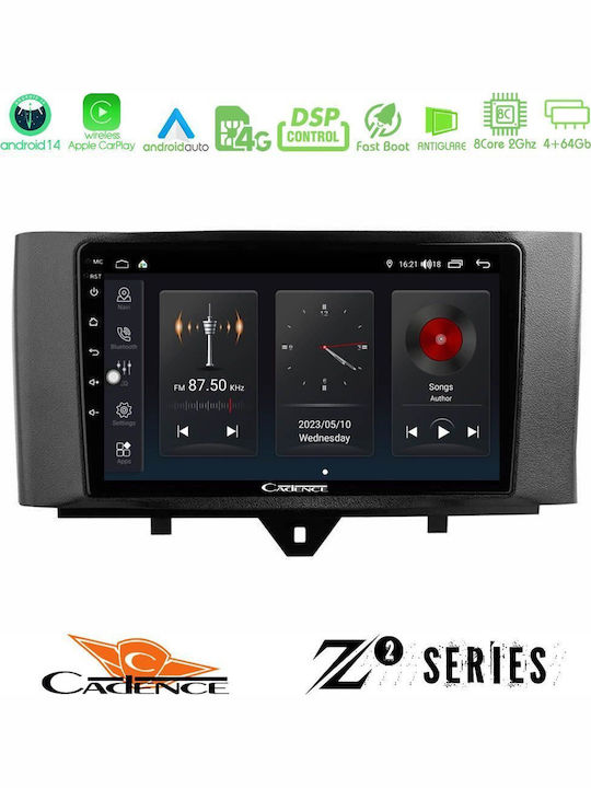 Bizzar Sistem Audio Auto pentru Smart PentruDoi 2010 2014 (Bluetooth/USB/WiFi/GPS/Apple-Carplay/Android-Auto) cu Ecran Tactil 9"