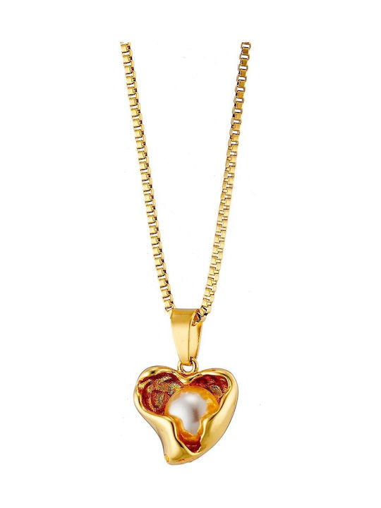 Graloro Necklace with design Heart from Gold Plated Steel with Pearls