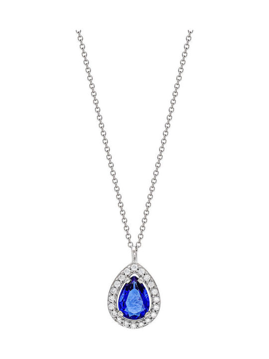 Kiriakos Gofas Halskette Solitärring aus Weißgold 14K Blau
