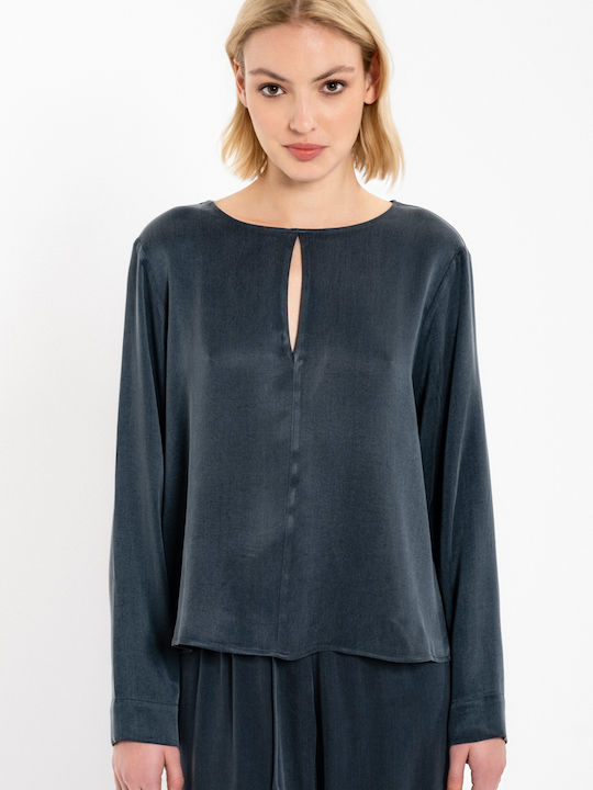 Γυναικείο Crop Top Σατέν Dark Blue