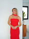 Καλοκαιρινό Maxi Φόρεμα για Γάμο / Βάπτιση Strapless Κόκκινο