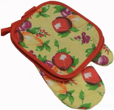 Sidirela Früchte Ofenhandschuh und Topflappen-Set Stoff Yellow - Fruits 3Stück