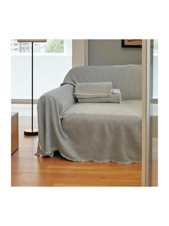 Linea Home Three-Seater Sofa Throw Chenille 180x300cm Ecru / Gray