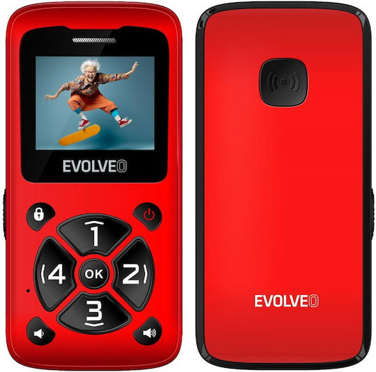 Evolveo EasyPhone ID Einzel-SIM Handy mit Großen Tasten Rot