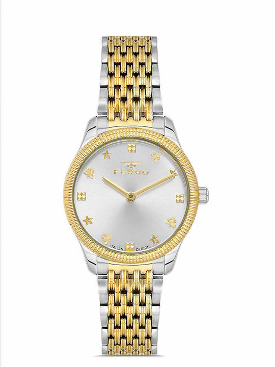 Ferro Herrenuhr 30mm Batterie mit Gold Metallar...