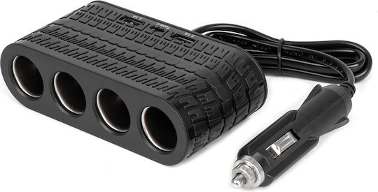 AMiO Φορτιστής Αυτοκινήτου 120W με Θύρες: 1xUSB 1xType-C 4xΑναπτήρα μαζί με Καλώδιο Ενσωματωμένο Μαύρο Χρώμα