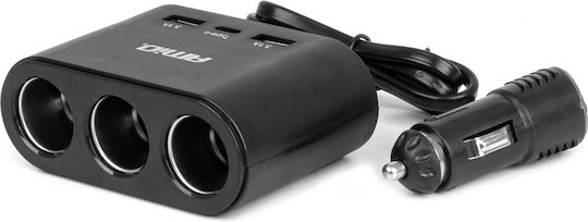 AMiO Car Charger 120W Fast Charging with Ports: 1xUSB 1xType-C 3xLighter Black Color