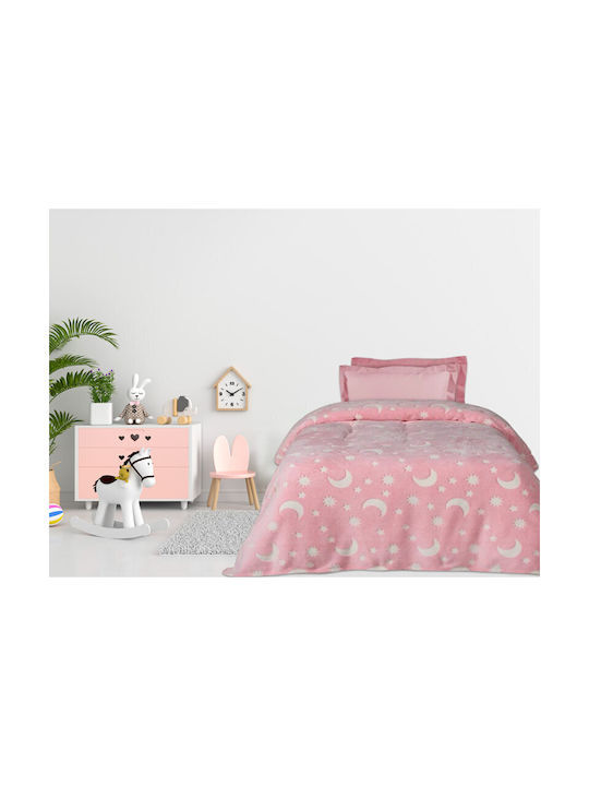 Κουβέρτα Fleece Pink Stars Φωσφορίζουσα Κοραλί 220x160εκ.