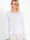 Damen Crop Top Baumwolle Langarm White