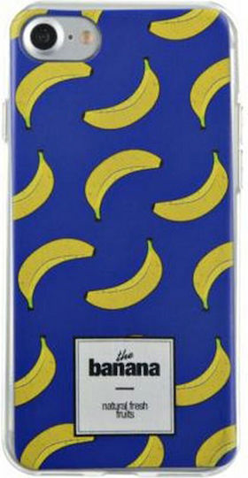 Bigben Connected Handyhülle iPhone SE 2020 8 7 Halbrigide Bananenmuster Blau