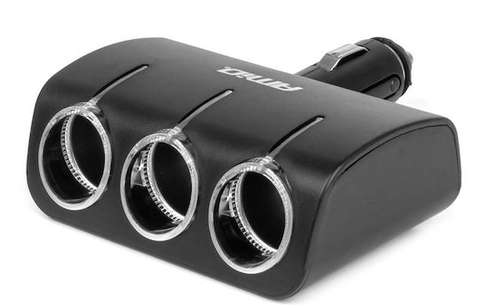 AMiO Car Charger 120W with Ports: 3xLighter with Cable Embedded Black Color