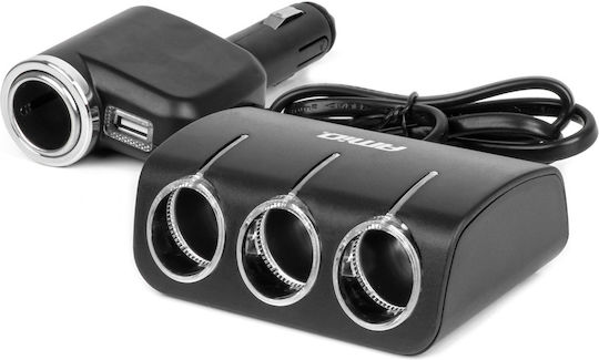 AMiO Car Charger 120W with Ports: 1xUSB 4xLighter with Cable Embedded Black Color