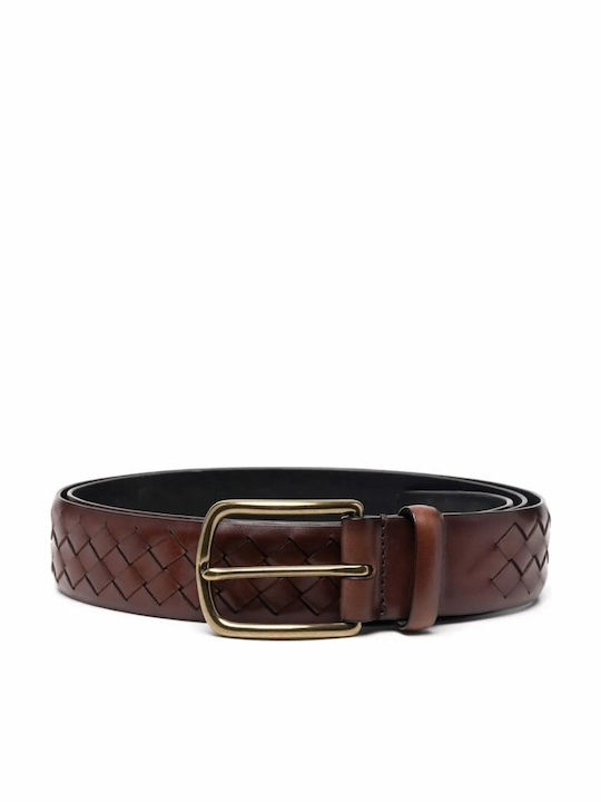 Men's Belt Leather Knitted Brown