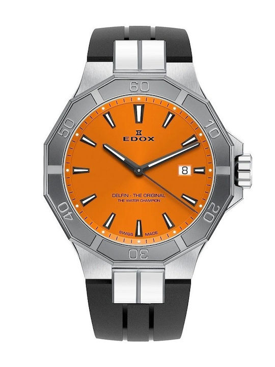 Edox Delfin Ανδρικό Ρολόι Μπαταρίας με Μαύρο Καουτσούκ Λουράκι