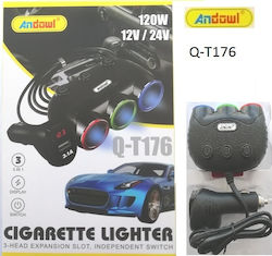 Andowl Qt176 Φορτιστής Αυτοκινήτου με Θύρες 3xΑναπτήρα Andowl Qt176 Φορτιστής Αυτοκινήτου με Θύρες 3xΑναπτήρα