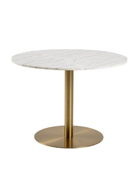 Norsica 420 Round Table Dining Room with Marble Surface Gold, White Marble 75x75cm