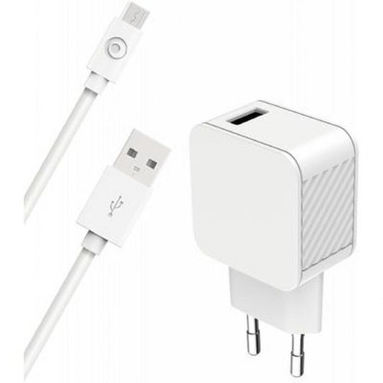 BigBen Connected Incarcător Cu Port USB-A Și Cablu Micro USB 12W Alb