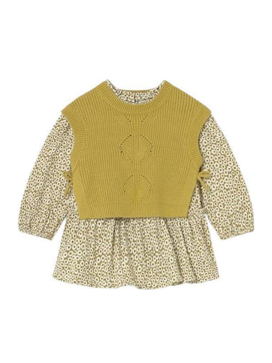 Mayoral Girls Dress Long Sleeve with Coat Olive