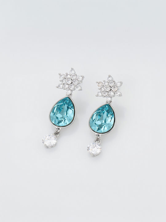 Chrysothemiss Women's Earrings Artemis Drops Aquamarine Crystal & Platinum Plating