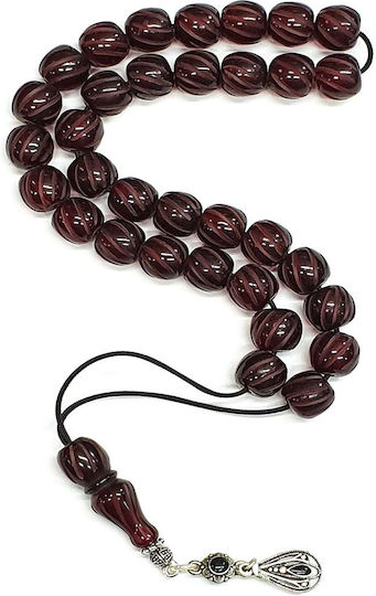 Roloi Komboloi Graven Mastic Worry Beads with 33 Beads Burgundy 32cm