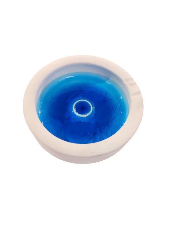 Handmade Ceramic Ashtray Turquoise White Eye Round 10.5 Cm