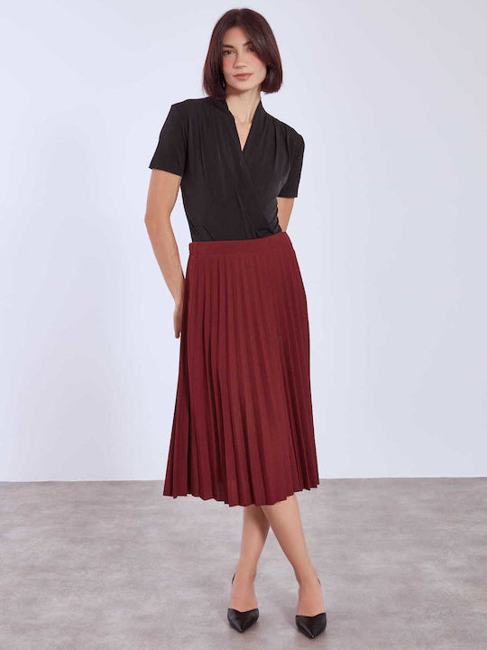 Celestino Pleated High-waisted Midi Skirt Burgundy