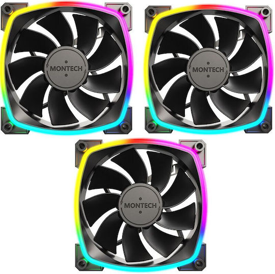 Montech Reverse Blade Case Fans 76.2mm (59cfm) with ARGB Lighting and 4-Pin PWM / 3-Pin Connection 3pcs