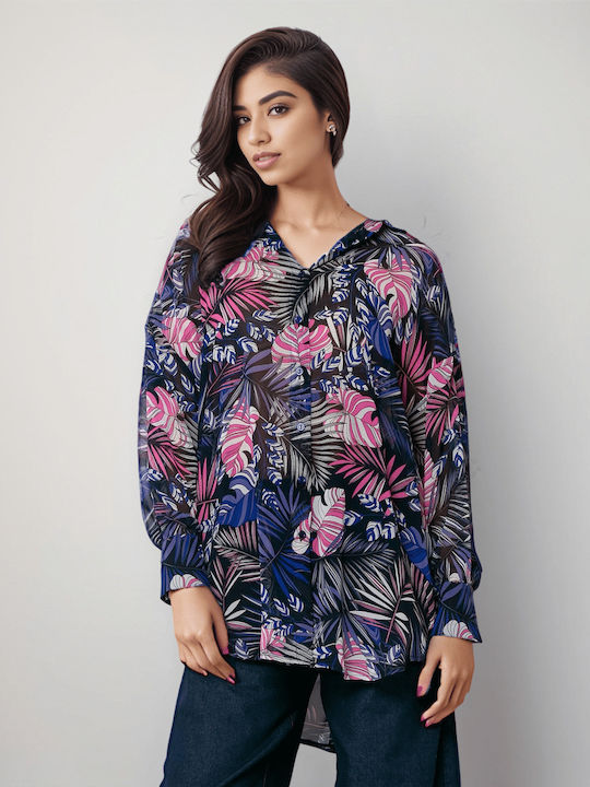 Langärmelig Damen Denim Hemd Navy