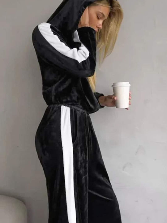 Women's Black Set with Pants with Elastic Flare Striped