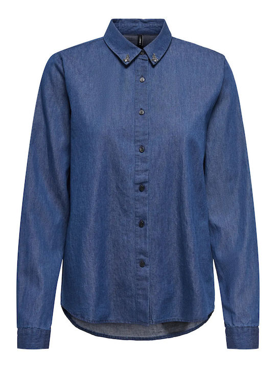 Women's Denim Long Sleeve Shirt Dark Blue Denim