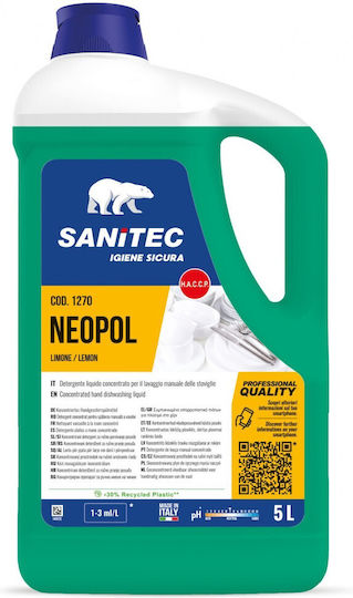 Sanitec Neopol Washing-Up Liquid Hand Wash Detergent Lemon Scent 5l Haacp