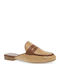 Leather Mules with Heel in Tabac Brown Color