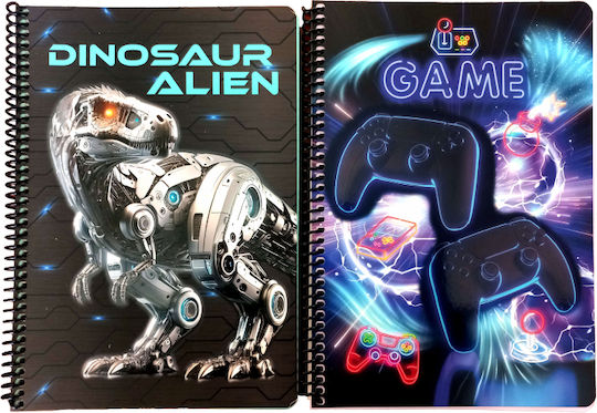 Back Me Up Τετραδιο Σπιραλ 2 Θεματων 17χ25 Neon Game Dinosaur 357-26402