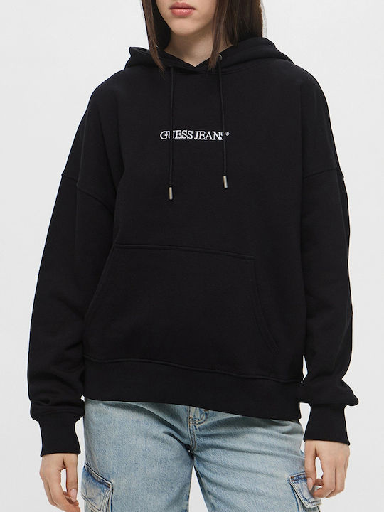Guess Μακρύ Γυναικείο Φούτερ με Κουκούλα Black W5RQ27K68I4-JBLK