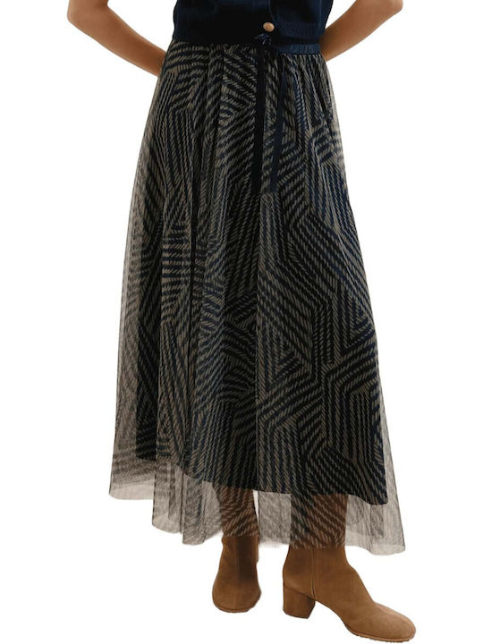 High-waisted Maxi Skirt with Tulle Blue