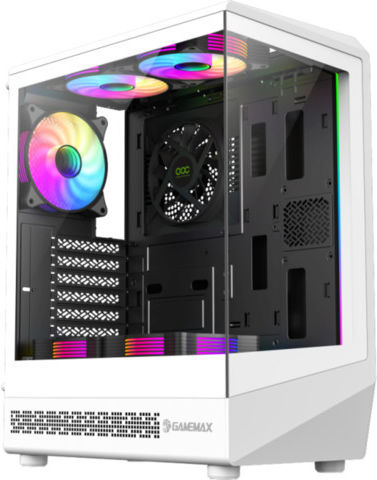 GameMax Vista COC AW Геймърско бюро Midi Tower Компютърна кутия със страничен прозорец и ARGB осветление Бял