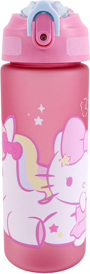 Gim Hello Kitty Kunststoff Kinder Trinkflasche Hello Kitty mit Stroh Mehrfarbig 600ml