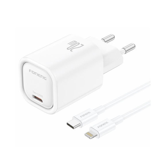 Foneng Φορτιστής με Θύρα USB-C και Καλώδιο USB-C - Lightning 20W Power Delivery Λευκός (EU69)