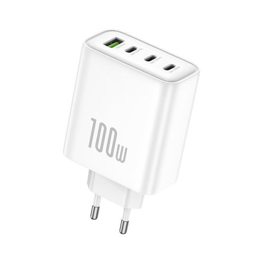 Foneng Φορτιστής Χωρίς Καλώδιο GaN με Θύρα USB-A και 3 Θύρες USB-C 100W Power Delivery / Quick Charge 3.0 Λευκός (GaN40-EU)