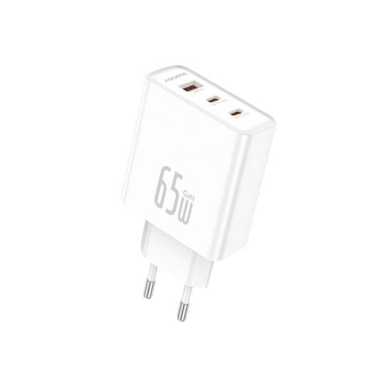 Foneng Charger Without Cable GaN with USB-A Port and 2 USB-C Ports 65W Whites (GaN50)