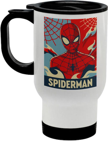 Koupakoupa Spiderman Kid Stainless Steel Thermos Bottle 450ml White with Handle and Straw