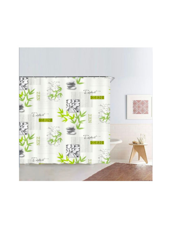 Shower Curtain 180x180cm White Pebbles Bamboo Branches