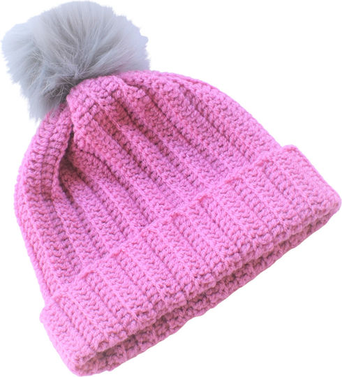 Pom Pom Beanie Beanie Knitted in Pink color