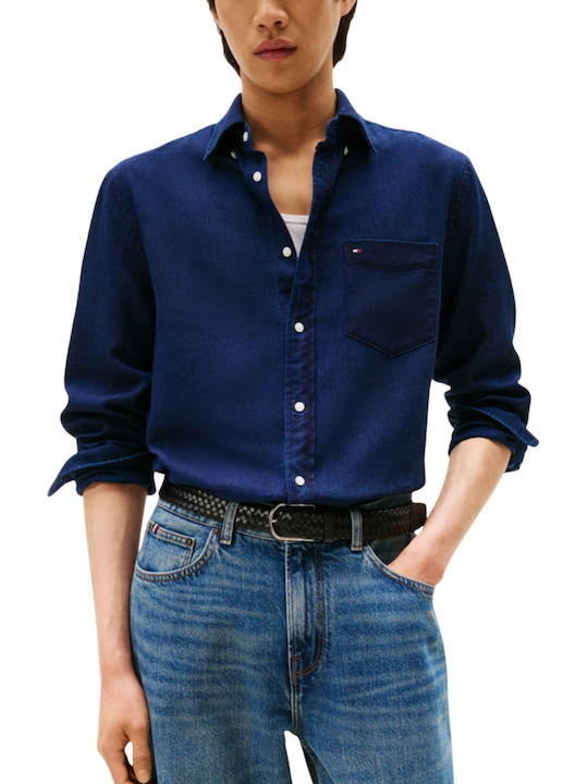 Long-sleeved Cotton Shirt Navy Blue