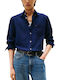 Long-sleeved Cotton Shirt Navy Blue
