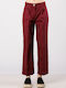 Women's High-waisted Fabric Trousers Loose Fit Red