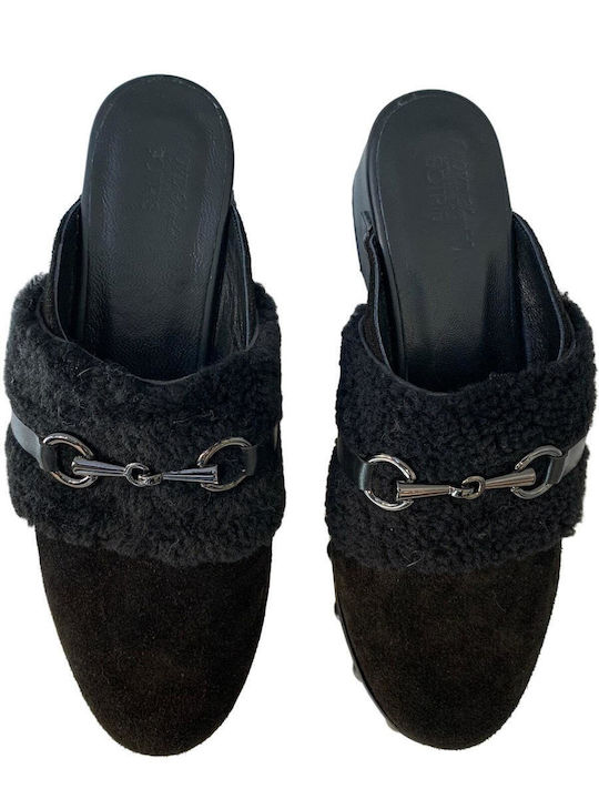 Leather Mules with Heel in Black Color