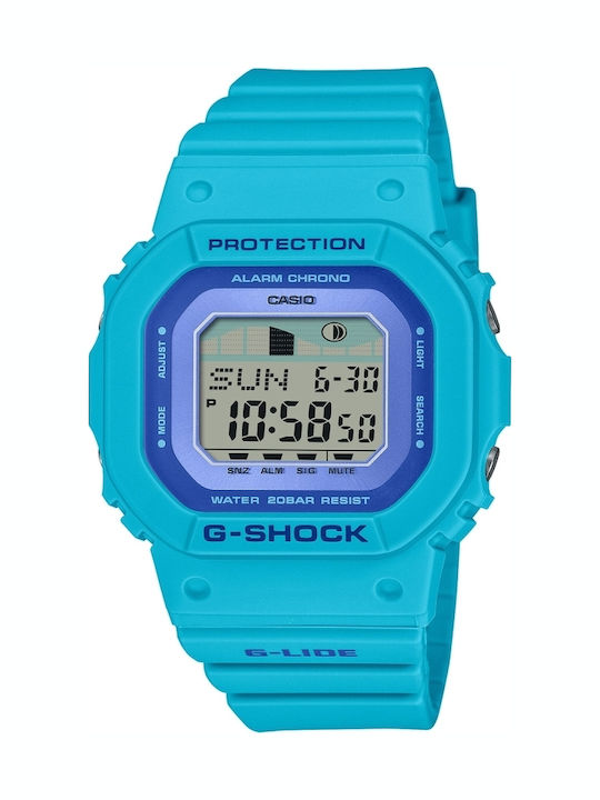 Casio G-shock Ψηφιακό Γυναικείο Ρολόι Χρονογράφος Μπαταρίας με Μπλε Καουτσούκ Λουράκι